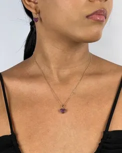 CONJUNTO TRANQUETA CORACAO CRAVEJADO ZIRCONIA PINK