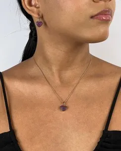 CONJUNTO TRANQUETA CORACAO CRAVEJADO ZIRCONIA PINK
