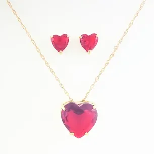 CONJUNTO CORACAO COM CRISTAL VERMELHO