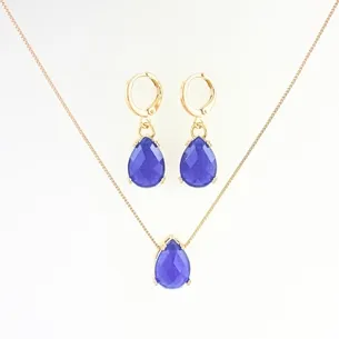 CONJUNTO TRANQUETA GOTA AZUL E MICRO ZIRCONIA