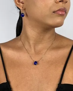 CONJUNTO TRANQUETA GOTA AZUL E MICRO ZIRCONIA