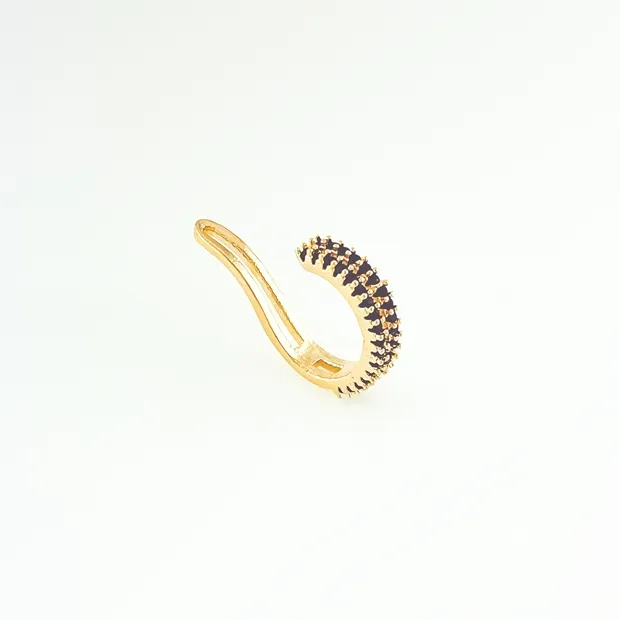 BRINCO PIERCING FAKE CRAVEJADO COM ZIRCONIA PRETA
