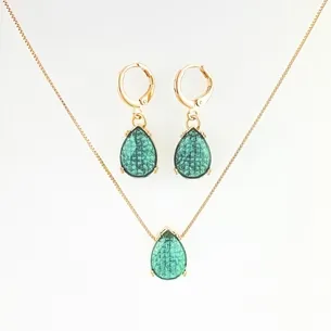 CONJUNTO TRANQUETA GOTA VERDE E MICRO ZIRCONIA