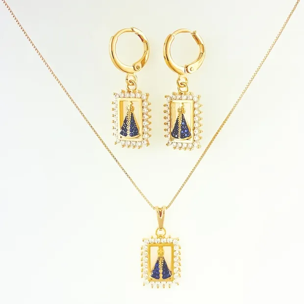 CONJUNTO TRANQUETA NOSSA SENHORA CRAVEJADA ZIRCONIA