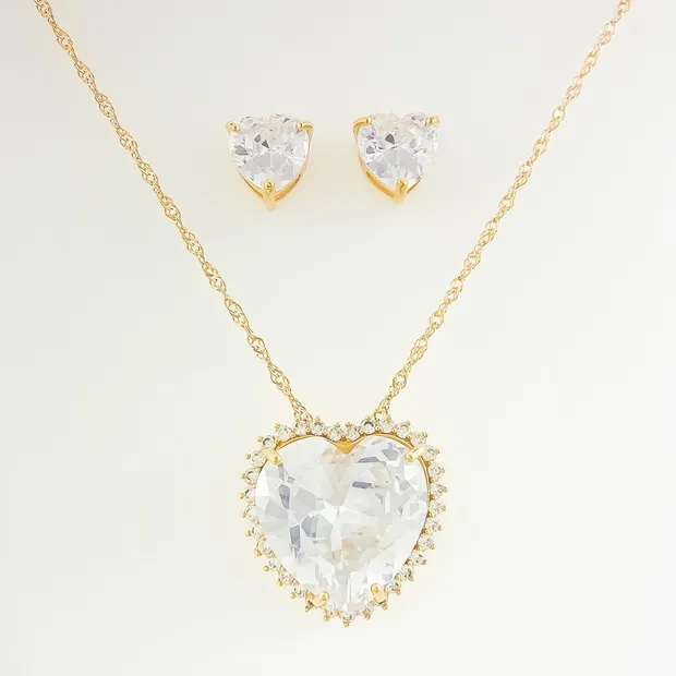 CONJUNTO CORACAO CRAVEJADO ZIRCONIA