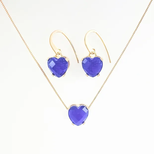 CONJUNTO GANCHO CORACAO AZUL E MICRO ZIRCONIA