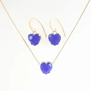 CONJUNTO GANCHO CORACAO AZUL E MICRO ZIRCONIA